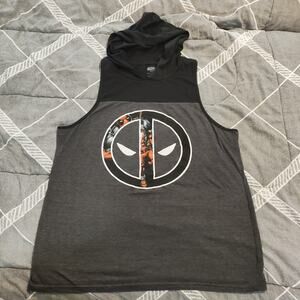 Marvel Deadpool Men's Hooded T-Shirt Sleeveless Black And Gray Size XXL